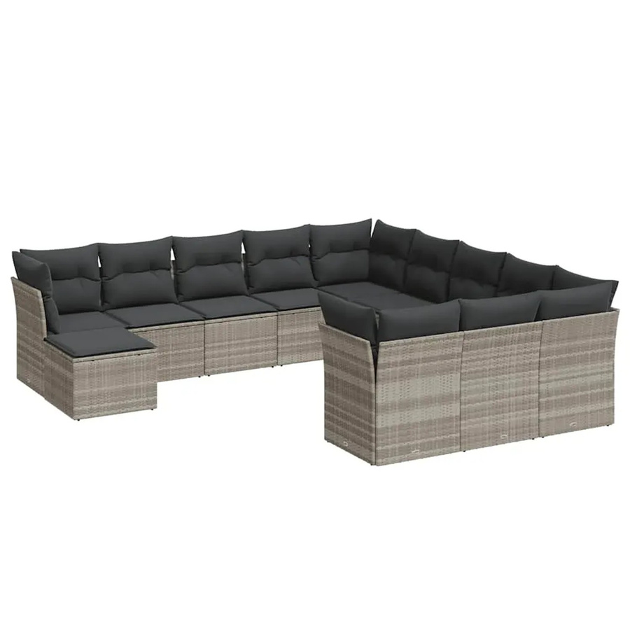 vidaXL 12-tlg. Garten-Sofagarnitur in L-Form mit Kissen, Hellgrau, Poly-Rattan und Metallgestell - Bild 2