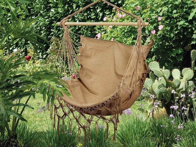 Hängesessel im Boho Style mit Fransen aus Baumwolle und Polyester, Farbe: Beige/Braun, B/T/H: 120 x 100 x 160 cm - Bild 1