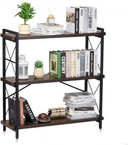 VEVOR Bücherregal aus Metall im Industrie-Stil, 3-stöckiges freistehendes Aufbewahrungsregal mit offenen Regalen, B/T/H: 91 x 30 x 91 cm - Bild 1