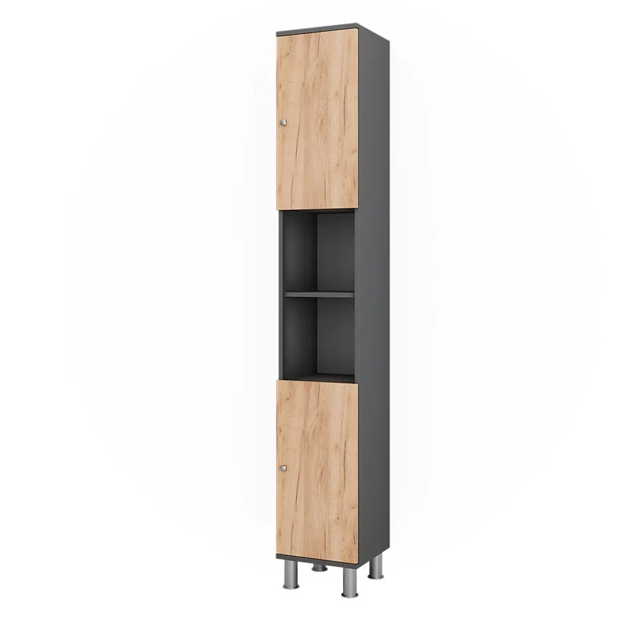 Vicco Hochschrank Fynn modern in Anthrazit und Goldkraft Eiche mit Regalfächern, B/T/H: 30 x 23,5 x 190 cm - Bild 2