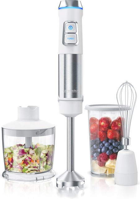 Arendo Stabmixer Set aus Edelstahl in Silber und Weiß mit stufenloser Geschwindigkeit und 800 ml Messbecher - Bild 1