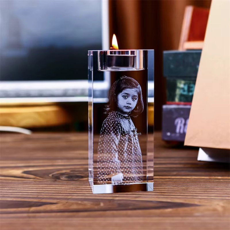 4MELLY Maßgefertigter 2D/3D Kristall-Foto-Kerzenhalter mit Foto-Gravur, transparenter Teelichthalter für Votivkerzen - Bild 2