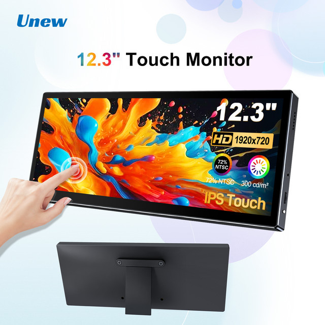 Unew 12,3 Zoll Touchscreen-Monitor mit 1920x720 Auflösung, 60Hz, HDMI und USB-C, Schwarz, VESA-Halterung 75 x 75 mm - Bild 1