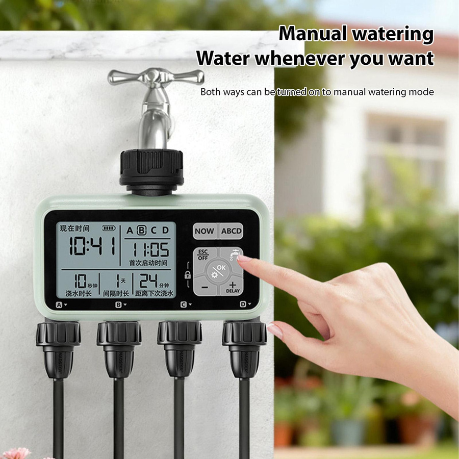 Koogeelife 4-Zonen Wasserzeitschaltuhr mit Regenverzögerung, Kindersicherung und manuellem Modus für Garten, Rasen und Gewächshäuser - Bild 5