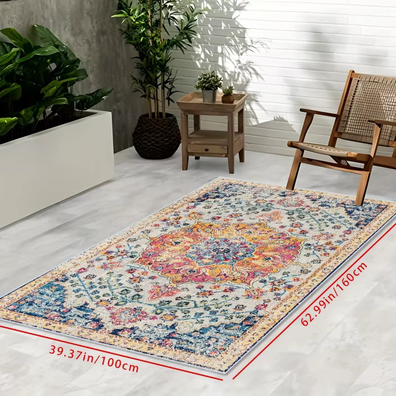 VIKAMA Bohemian Floral Outdoor-Teppich, rutschfeste Campingmatte für Garten, Terrasse und Balkon, Mehrfarbig, B: 160 cm, T: 80 cm - Bild 2