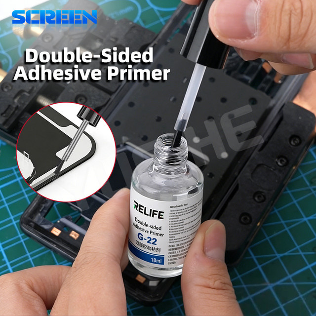 RELIFE G-22 Doppelseitiger Klebstoffprimer Transparent 18ml mit integriertem Pinsel und Gewindeanschluss für die Reparatur von Telefonrahmen, Auto-Kunststoff und Glas - Bild 1