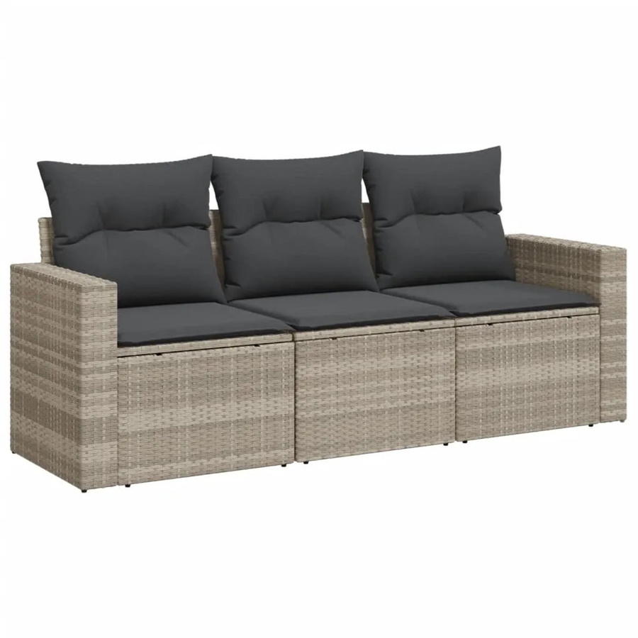 vidaXL 3-tlg. Garten-Sofagarnitur in L-Form aus Polyrattan mit Kissen, Hellgrau - Bild 2