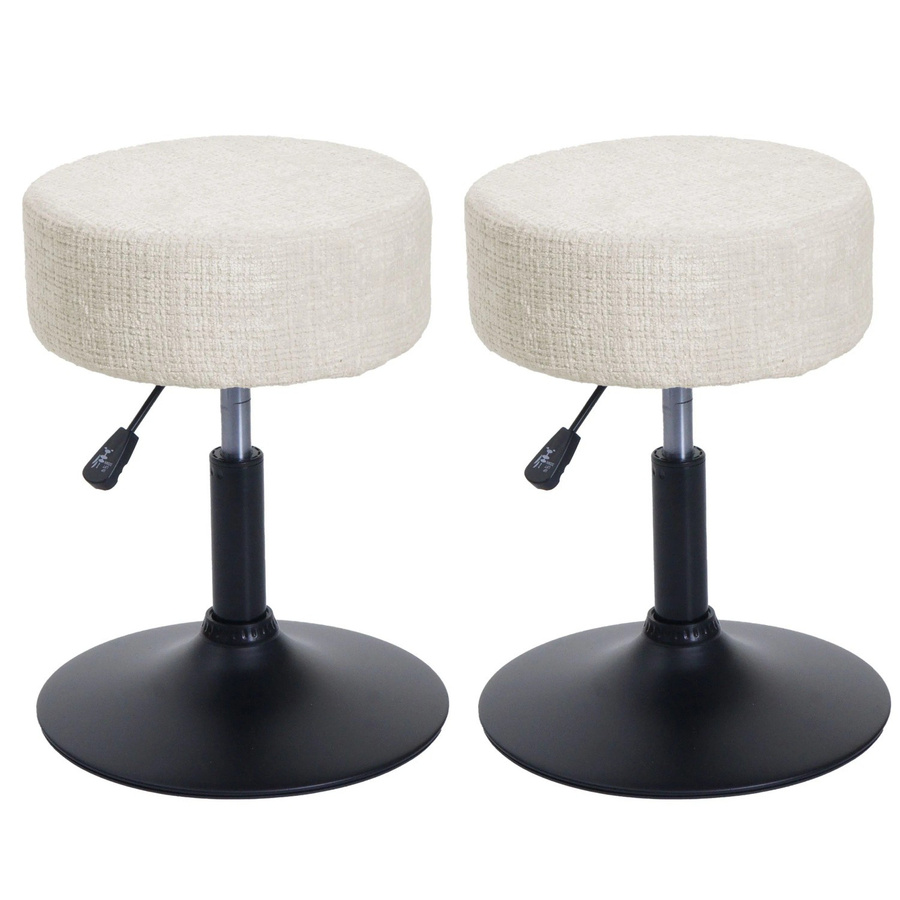 2er-Set MCW Sitzhocker C22 höhenverstellbar und drehbar aus Chenille Stoff in Creme-Weiß, Durchmesser: 37 cm - Bild 2