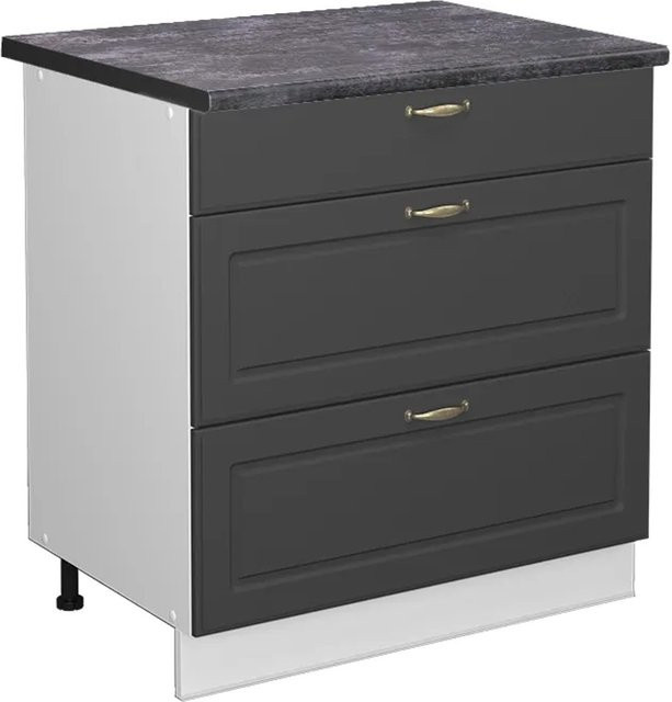 Vicco Küchenunterschrank Fame-Line in Anthrazit-Gold/Weiß mit 3 Schubladen, Breite: 80 cm - Bild 1