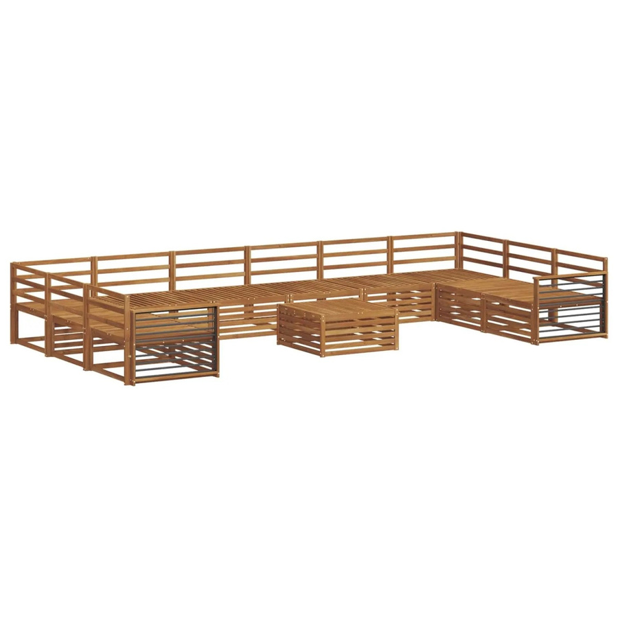 vidaXL Lounge-Sofagarnitur aus Akazie Massivholz in Natur, 11-teiliges Set in U-Form mit Tisch, Loungebank und Mittelsitzen im Latten-Design - Bild 2