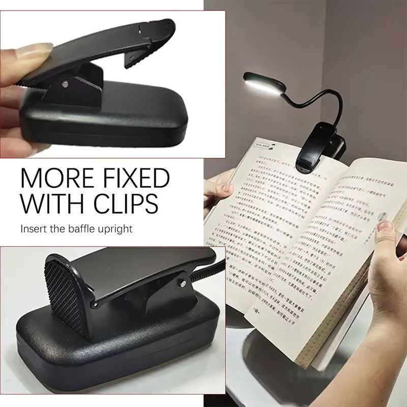 MeeToo Verstellbare LED-Schreibtischlampe mit Clip, Batteriebetrieben, Schwarz, Warmweißes Licht - Bild 5