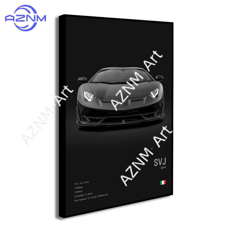 COUNYACH Leinwand-Wandkunstdruck Supersportwagen SVJ URUS STO VENENO Poster in Schwarz, ungerahmt, Hochformat, 50 x 70 cm - Bild 2