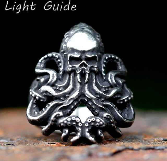 Ring Octopus Schädel, Edelstahl, Silber, Herren - Bild 1