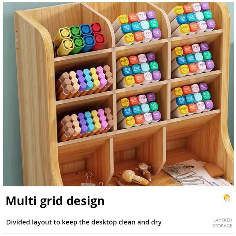 Multifunktionaler Schreibtisch Organizer aus Holz in Braun mit mehreren Fächern für Home Office und Schule - Bild 4