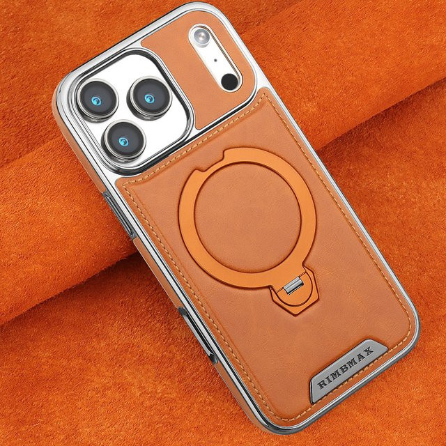 Luxus Leder Handyhülle mit magnetischer Drehhalterung für Apple iPhone 12 bis 18 Pro Max Plus in Grau mit kabellosem Laden und stoßfestem Schutz - Bild 1