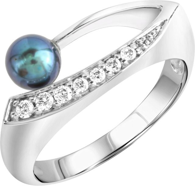 Zeeme Pearls Ring 925 Silber, rhodiniert, schwarze Perle, Zirkonia, Damen - Bild 1