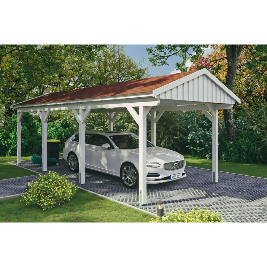 Skan Holz Carport Fichtelberg aus Fichte Leimholz in Weiss mit Dachschindeln B: 317 cm, T: 808 cm, H: 303 cm - Bild 2
