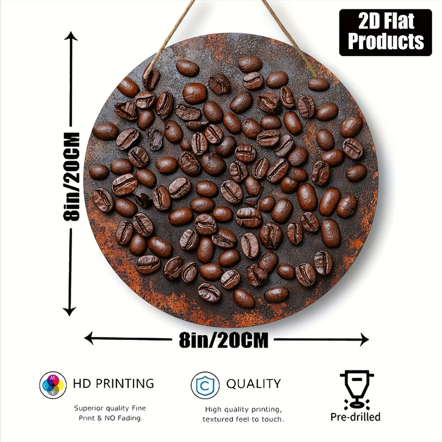 Home Relaxation Rundes Wandkunstschild aus Holz mit Kaffeebohnenmotiv in rustikalem Design, Durchmesser: 20,3 cm - Bild 2
