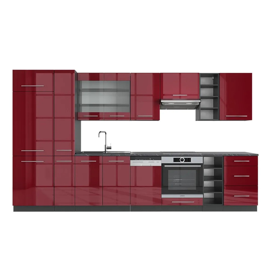 Vicco Fame-Line Küchenzeile Bordeaux Hochglanz und Anthrazit, Breite: 355 cm - Bild 2