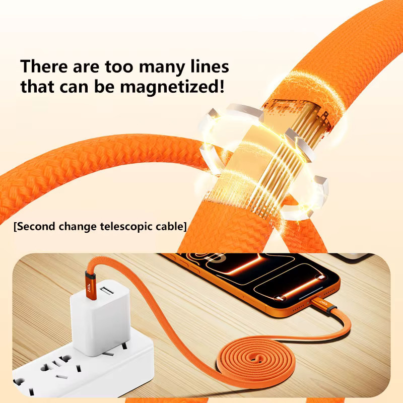 DIXSG Magnetisches 240 W Schnelllade-Flachkabel mit 5 A für iPhone und Samsung in Orange - Bild 2