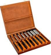 Bahco Stechbeitel-Satz in brauner Holzbox, 8-teilig mit Breiten von 6, 10, 12, 16, 18, 25, 32 und 36 mm, Modell 424P-S8-EUR - Bild 1