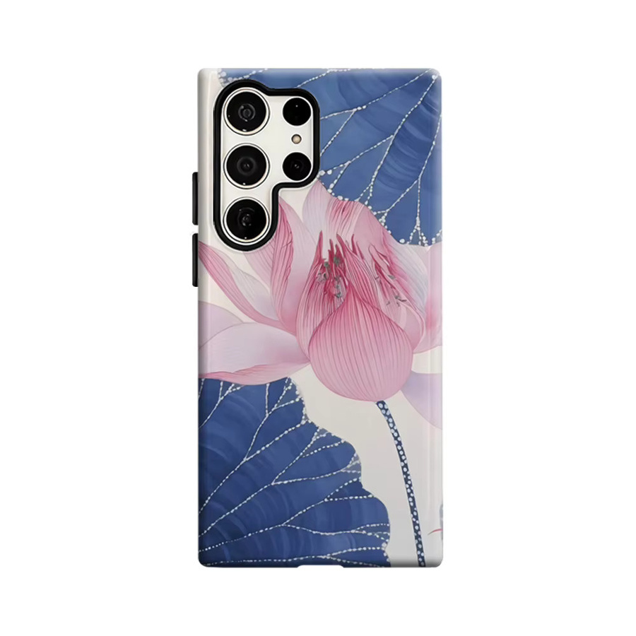Handyhülle Blaue Lotus Art für Samsung Galaxy S25 Ultra, S24 und S23 Ultra Plus mit glänzender doppellagiger Rückseite in Blau und Multicolour - Bild 6