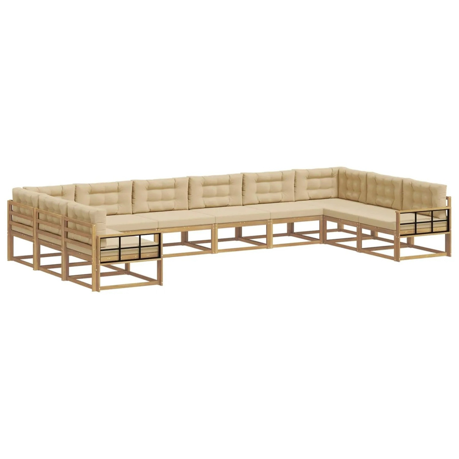 vidaXL Outdoor-Sofagarnitur aus massivem Akazienholz mit 10-teiligem Set in Weiß und Beige - Bild 2