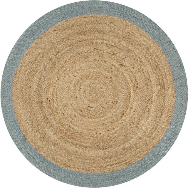 vidaXL Teppich aus Jute handgefertigt, rund, beige mit olivgrünem Rand, Durchmesser: 90 cm - Bild 1