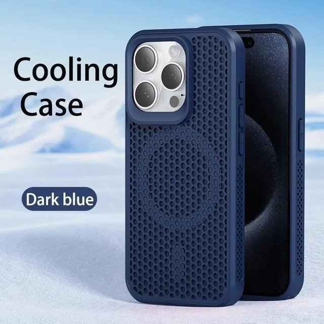 Amour Tapfer MagSafe Handyhülle mit Kühlfunktion und Mesh-Rückseite für iPhone 16 15 14 13 12 11 Pro Max in Navy Blau - Bild 1