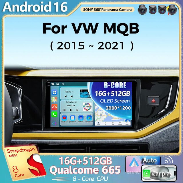 RSNAVI Android 16 Multimedia Autoradio mit GPS, CarPlay und AI Sprachsteuerung für VW Volkswagen MQB Polo VI Jetta MK7 T6, Schwarz - Bild 1