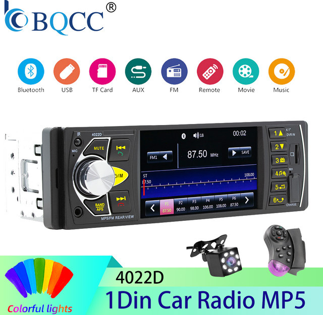 BQCC 1Din Universal Auto MP5 Player mit 4,1 Zoll HD Display, Bluetooth, USB, AUX und 7-Farben LED in Schwarz - Bild 1