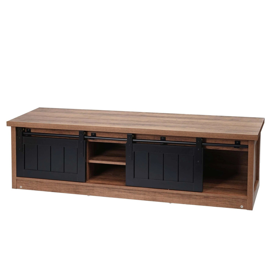 MCW TV-Rack K75 Fernsehtisch im Industrial Design mit Schiebetüren aus Holz-Optik und Metall, Braun, B: 150 cm, T: 40 cm, H: 43 cm - Bild 3