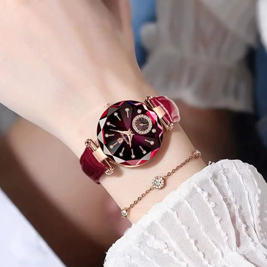 POEDAGAR Armbanduhr Quarz, Leder, Roségold, Schwarz, Damen - Bild 5