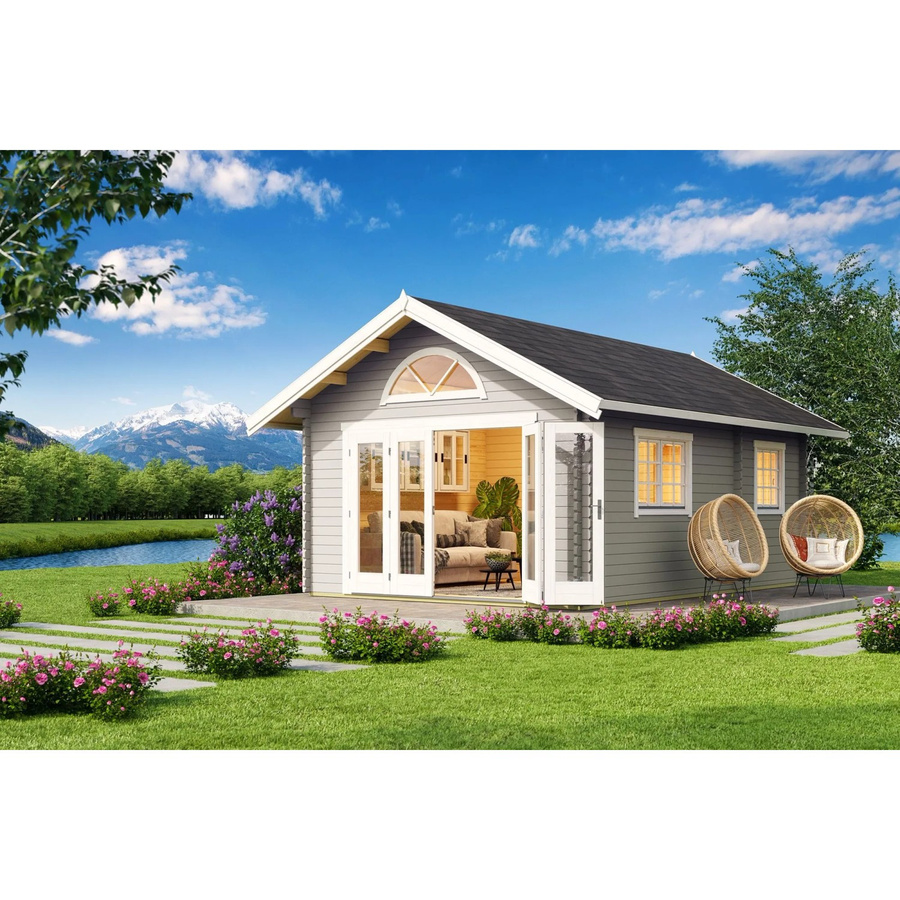 Lasita Gartenhaus Caroline Maja in Lichtgrau mit Satteldach, B/T/H: 489,9 x 330,6 x 675 cm - Bild 2