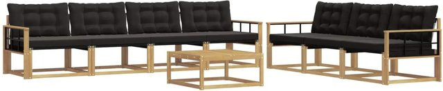 vidaXL Outdoor-Sofagarnitur 8-teilig aus massivem Akazienholz mit Textilene-Bezug und Polstern in Weiß-Schwarz - Bild 1