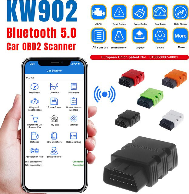 KONNWEI KW902 ELM327 v1.5 OBD2 Auto-Scanner Bluetooth Kfz-Diagnosegerät für Android und iOS in Weiß und Multicolour - Bild 1