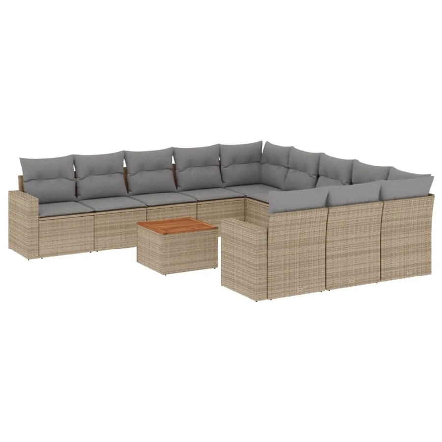 vidaXL 12-teilige Garten-Sofagarnitur aus Poly-Rattan und Akazienholz in Beige-Grau mit Kissen - Bild 2