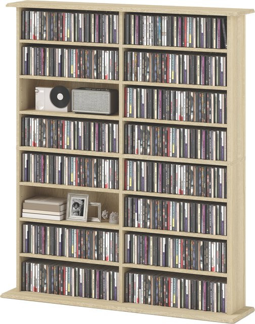 Aosom Multimedia-Aufbewahrungsregal für CD und DVD mit 16 Fächern und 12 verstellbaren Regalen, Naturholz, B/T/H: 106,5 x 24 x 123,7 cm - Bild 1