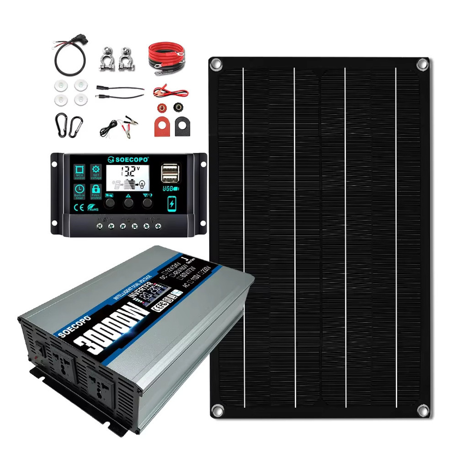 SOECOPO Solarsystem-Kit 30000W mit 600W Photovoltaik-Panel, Wechselrichter 12V/24V zu 110V/220V und 100A Regler in Schwarz für Zuhause und Camping - Bild 7