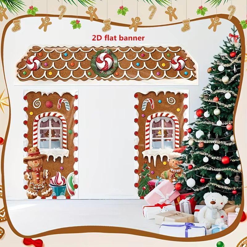 VIKAMA 3-teiliges Türbanner-Set aus Polyester mit süßem Lebkuchen-Design für Weihnachtsdekoration und Partyzubehör - Bild 4