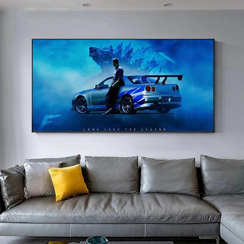 Leinwandgemälde Nissan Skyline GTR R34 Wandkunst von aidegou21 für Wohnzimmer und Büro, Breite: 70 cm, Höhe: 170 cm - Bild 2