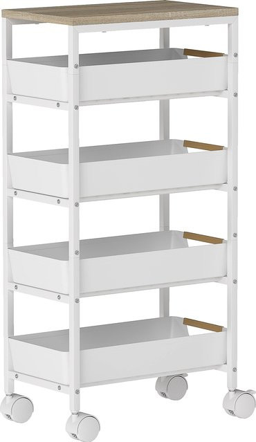 HOMCOM Rollwagen mit 5 Ebenen als schmaler Küchenwagen und Nischenregal mit 4 ausziehbaren Schubladen aus Metall, Farbe: Weiß, B/T/H: 39,5 x 24 x 82 cm - Bild 1