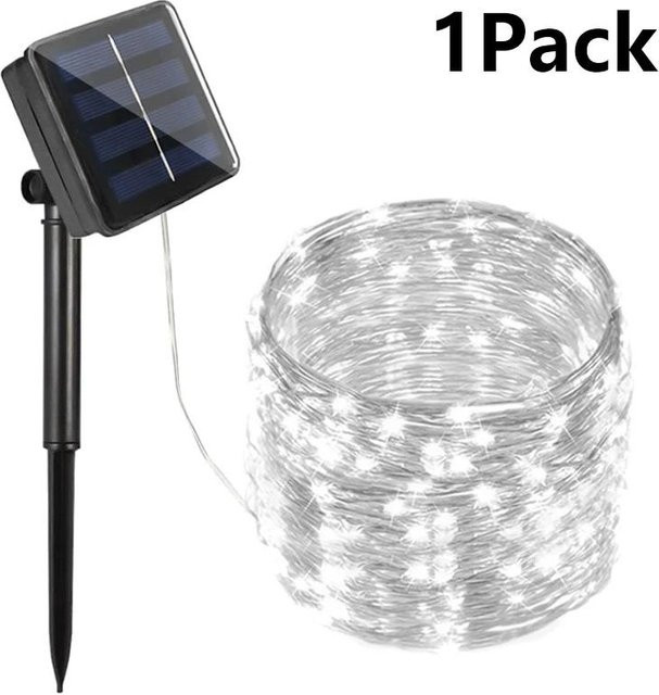 MnnWuu Solar LED Lichterkette Outdoor Wasserdicht, Weiße Solar-Lichtergirlande für Garten und Weihnachtsdekoration mit Dämmerungssensor, 20m - Bild 1