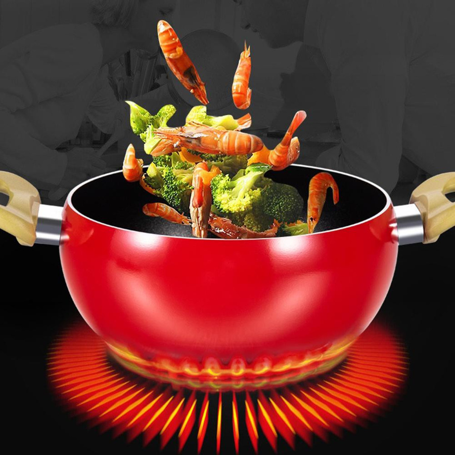Allthetime Kochgeschirr Set aus Aluminium in Rot mit Antihaftbeschichtung in kreativer Fruchtform bestehend aus Suppentopf und Bratpfanne - Bild 1