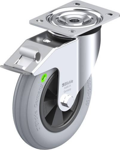 Blickle Lenkrolle L-VWPP 200G-FI-SG mit Feststeller, Rad-Durchmesser: 20 cm, Tragfähigkeit: 100 kg, Farbe: Silber - Bild 1