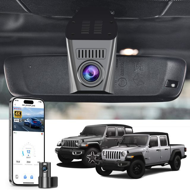 Mangoal 4K UHD Dashcam mit WiFi, App und GPS für Jeep Gladiator JT 2020-2023 und Wrangler JL 2018-2023, Schwarz - Bild 1