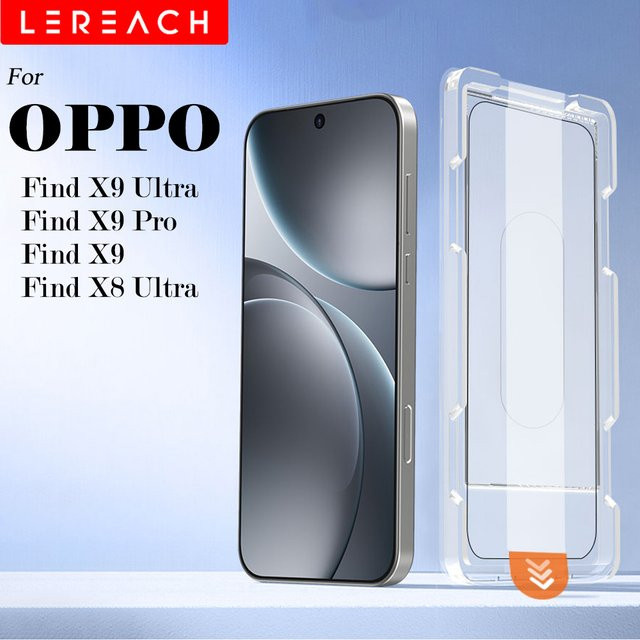Lereach Displayschutzfolie aus gehärtetem Glas für OPPO Find X9 Ultra, X8 Ultra und Find X9 Pro mit Staubfreier Positionierungsbox und Auto-Ausrichtung, transparent - Bild 1