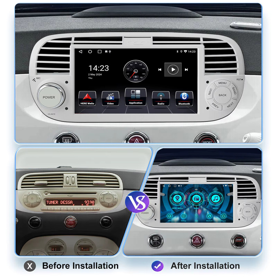 ESSGOO 7 Zoll Wireless Carplay Android 15 Autoradio für Fiat Abarth 500 2007-2015 mit GPS, Wifi und Bluetooth - Bild 2