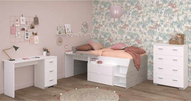 Parisot Kinderzimmer Möbelset Milky 15, 3-teilig, Weiß / Grey Loft - Bild 1