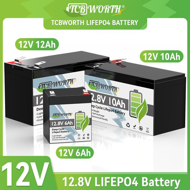 TCBWORTH LiFePO4 Batterie 12V wiederaufladbare Lithium-Eisenphosphat Batterie in Schwarz für Sicherheitskameras und Fischfinder - Bild 1
